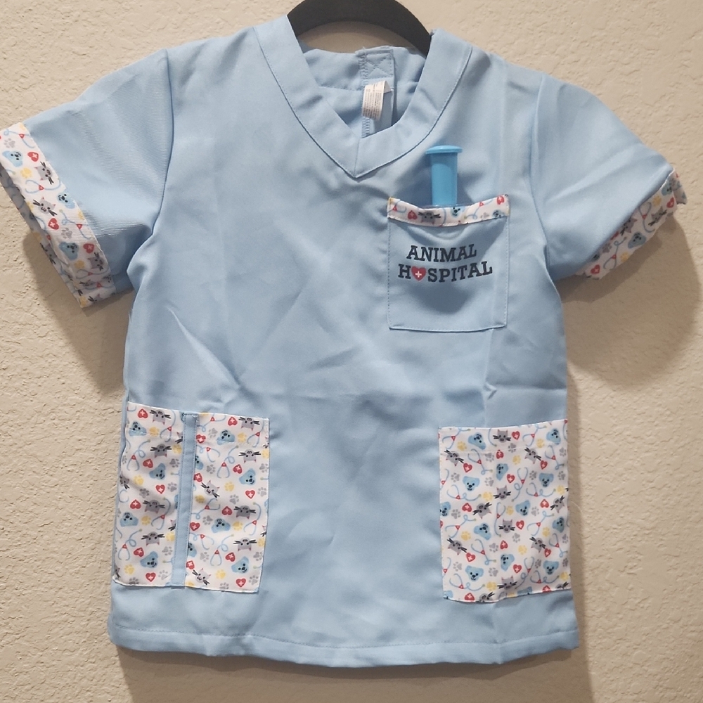Animal Light Blue Scrub Top with Fun Print